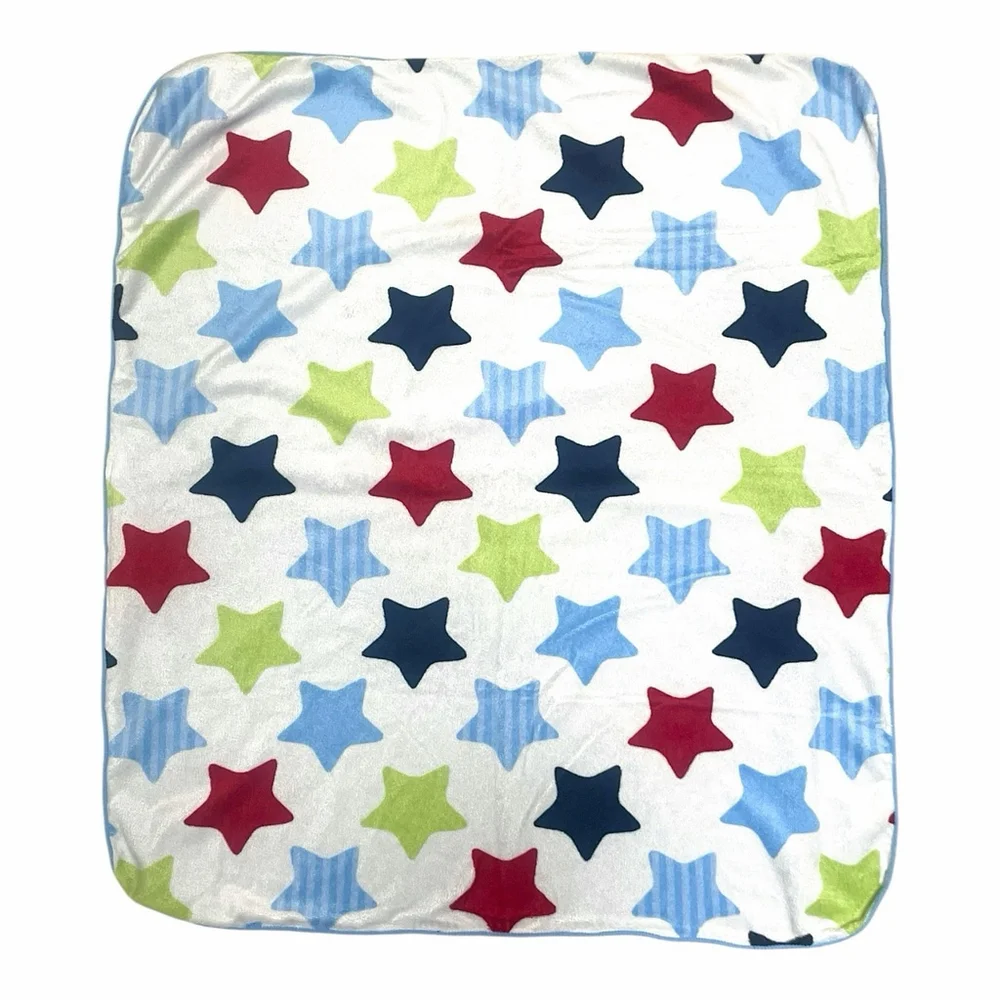 Garanimals White Plush Baby Blanket Blue Red Green Stars Blue Sherpa Back Lovey